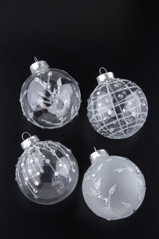 Ggb Set Of Glass Clear Frosted Baubles Christmas