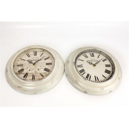 White Washed Antique Wall Clock 32cm 2a