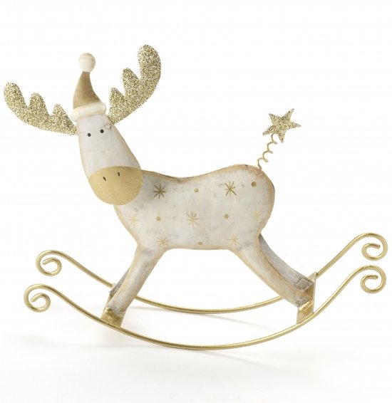 FF257 / Cream Metal Rocking Reindeer 17cm | 11624 | Christmas ...