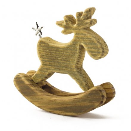 Wooden festive moose ornament with silver star tail