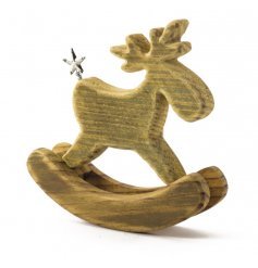 Wooden festive moose ornament with silver star tail