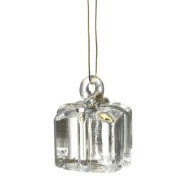A charmingly simple glass present decoration that will be sure to hang beautifully in any themed tree at Christmas 