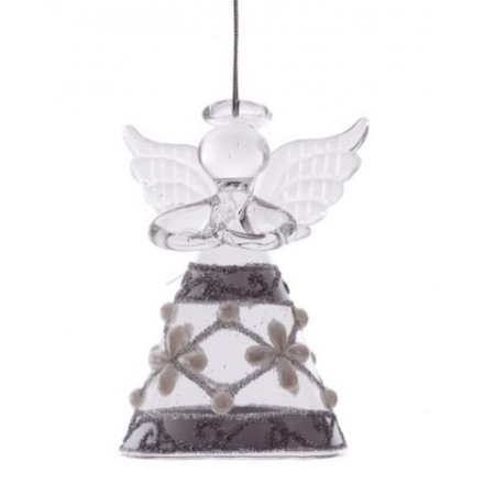 Glass Angel With Pearl &amp; Glitter Design