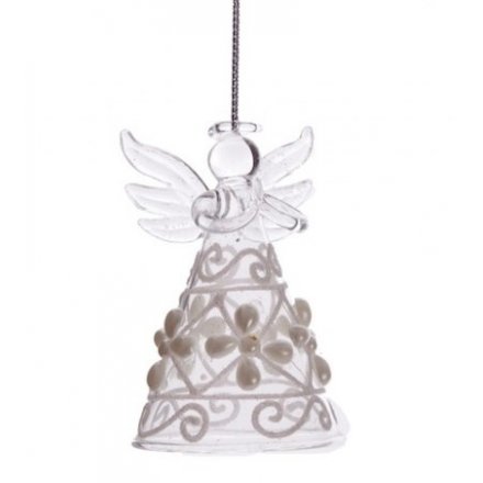 Glass Angel With Pearl &amp; Glitter Design