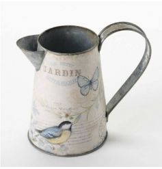 Metal decorative jug with Jardin illustration wrapped around