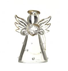 A dainty little hanging glass angel with added gold accents and a heart centre 