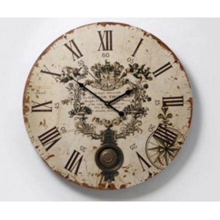 Vintage Cream Pendulum Wall Clock 60cm