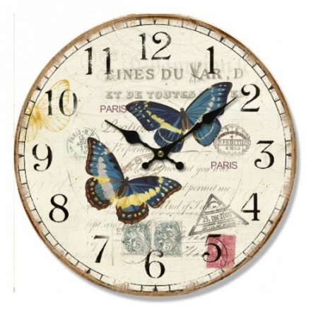 Vintage Butterfly Wood Wall Clock