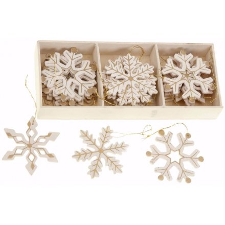 Cream and Gold Striped Snowflakes 7cm,  Set of 24