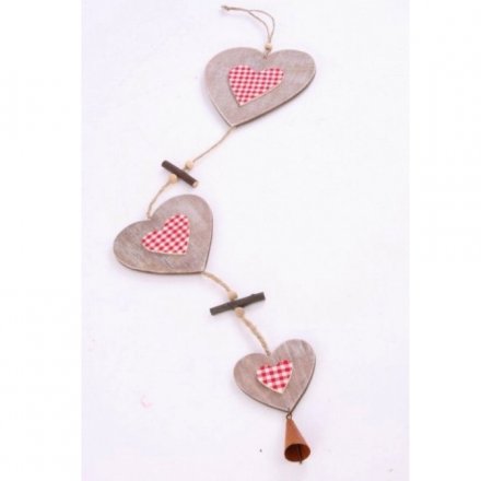 Wooden Heart With Gingham Garland