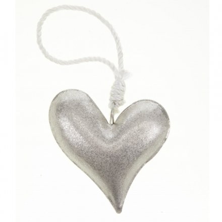 Large Hanging Silver Glitter Heart