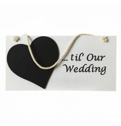 Hanging wooden count down sign with small heart chalk board