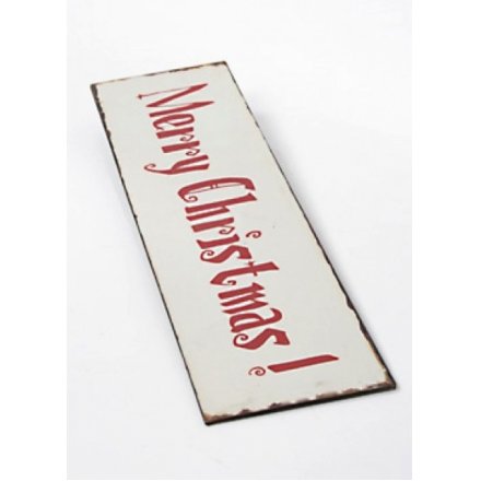 Metal Merry Christmas Sign Red and White