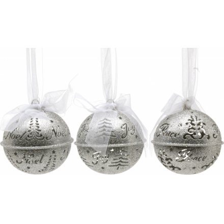 Silver Glittered Bell Ornaments 3 Asstd