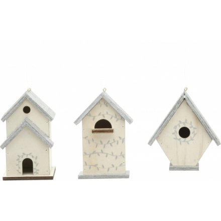 Wooden Bird Houses With Silver Glittered Roof