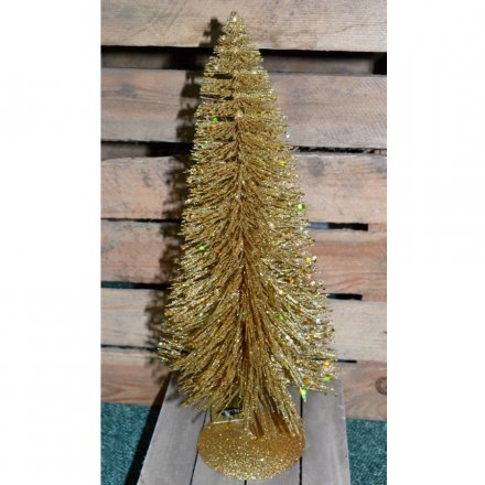 Table Top Gold Glittered Pine Tree 35cm