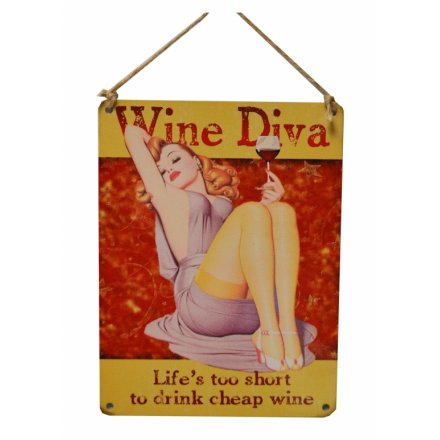 Wine Diva Vintage Metal Sign