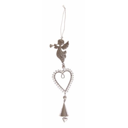 Chic hanging decoration with a heart and bell. Each is topped with a bird, angel or deer. 