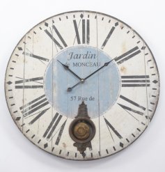 Shabby and chic wooden wall clock with pendulum
