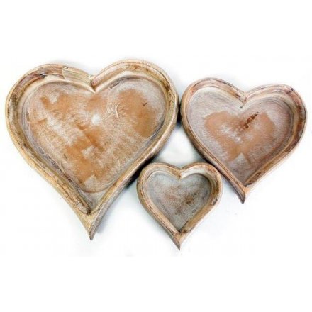 Set of 3 Wooden Heart Trays