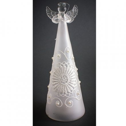 Glass Light Up Angel With Lace, Large
