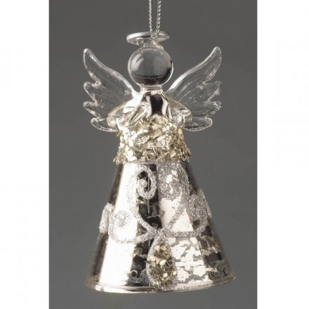 Glass Angel With Silver Skirt
