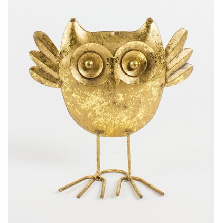 Gold Metal Standing Owl 11cm