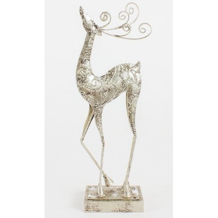 Silver Standing Reindeer 25cm