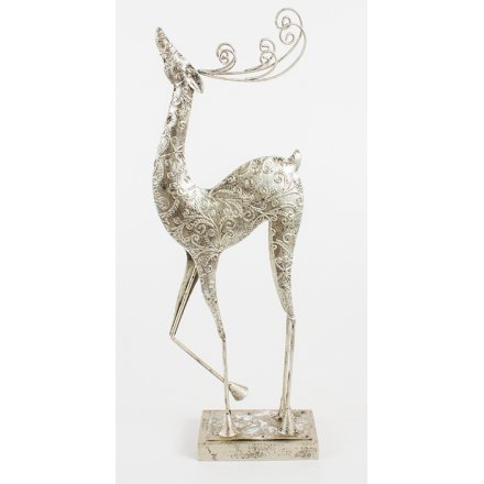Silver Standing Reindeer 34cm