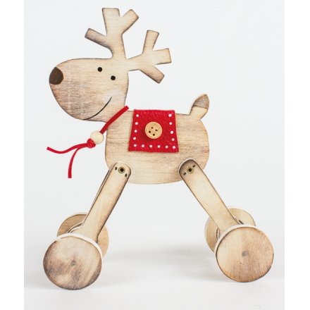 Wooden Reindeer With Wheels Decoration