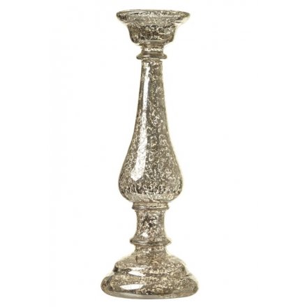 Silver Glass Candle Holder, Medium 27cm