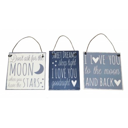 Hanging metal signs in an assortment of 3, each with loving message