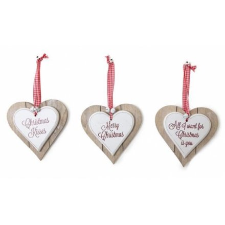 Double Wooden Christmas Heart, Assorted
