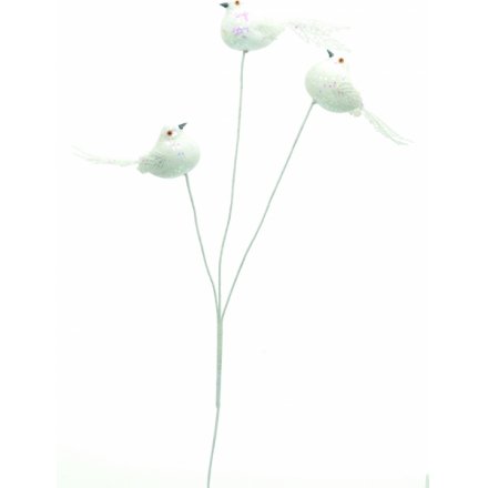 Glittered Trio Bird - White 30cm