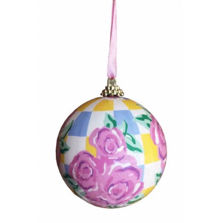 Hanging bauble tree decoration with rose and check pattern