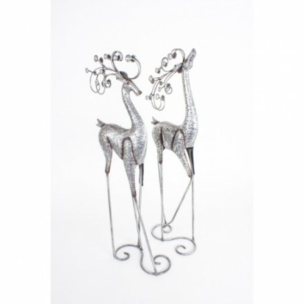 Metal Standing Silver Deer With Crystals Large
