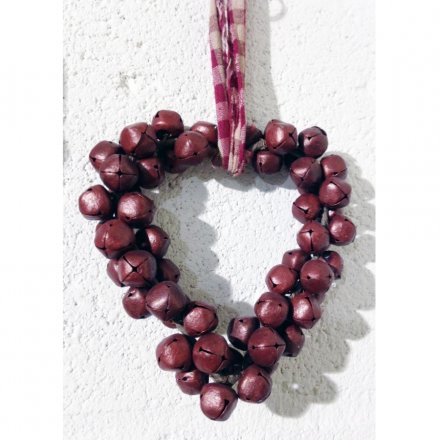 Red Rustic Bell Heart Decoration 23cm
