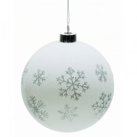 Large Glitter White Bauble, 6in