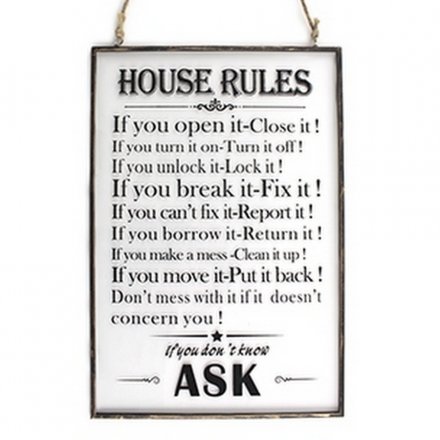 House Rules Glass Hanging Plaque