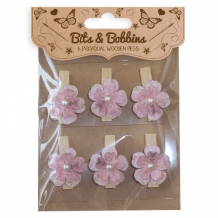 Wooden craft pegs with pretty pink flower detail