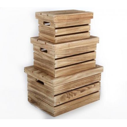 Wooden Crates With Lids, Set of 3