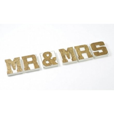 Mr and Mrs Wooden Block Set Gold 82cm
