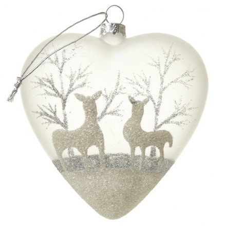 Opaque Glass Heart Dec With Deer