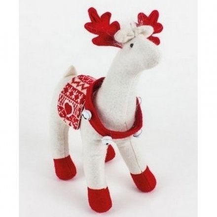 White Standing Reindeer With Red Antlers