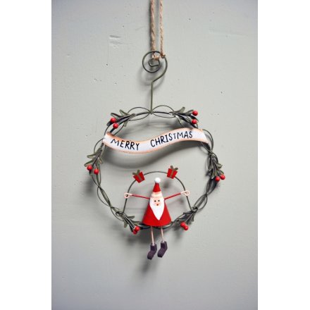 Santa in Wreath Hanging Decoration