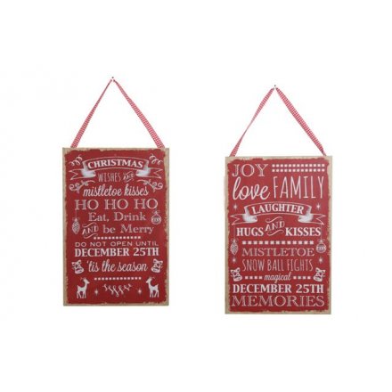 Chic hanging signs in an assortment of 2 with Christmas messages