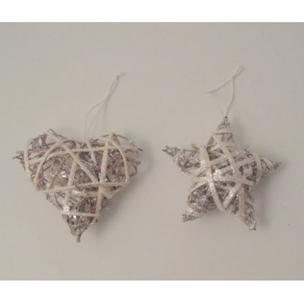 Heart and star festive decorations, finished with glitter detail