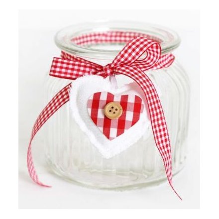 Gingham Red White Glass Jar T Light Holder