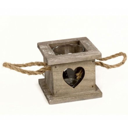 Square Grey Washed Wooden Heart Tray
