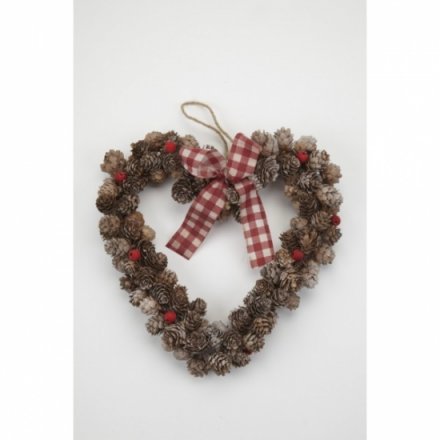 Pine Cone Wreath With Gingham Bow 28cm